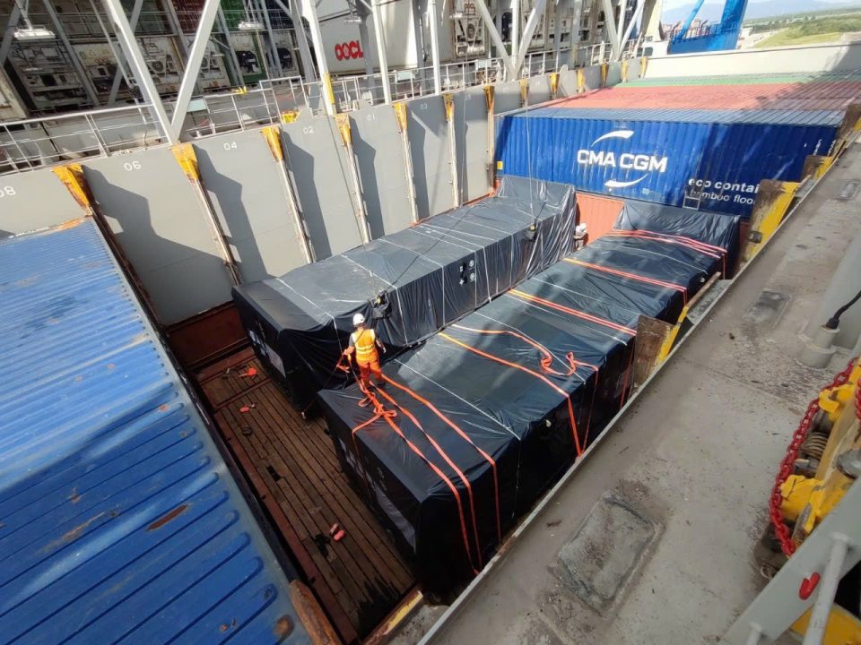 Container vessel discharging ocean freight from Vietnam at Felixstowe Port UK