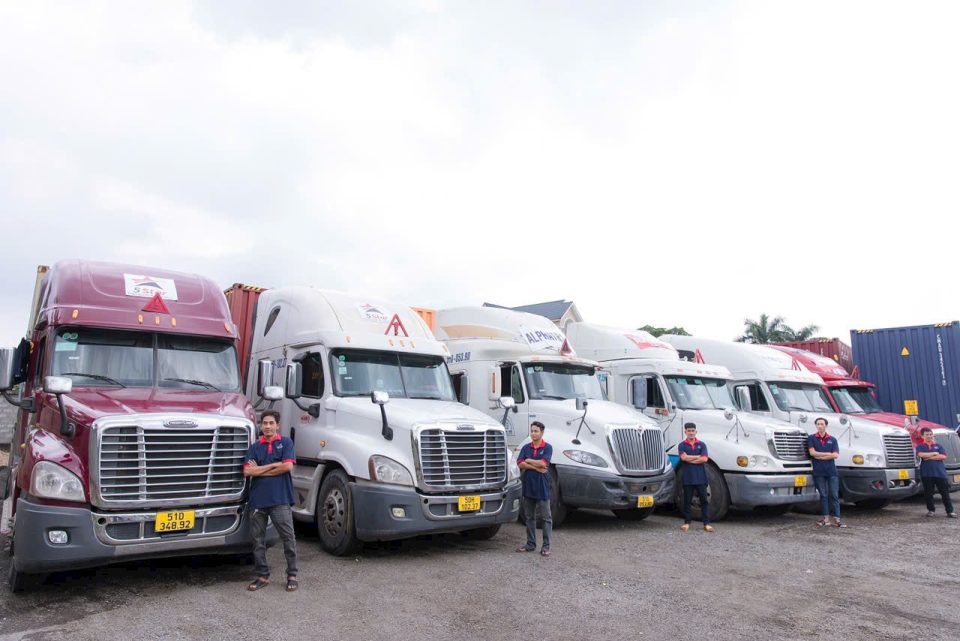 Container trucks at the port Cat lai